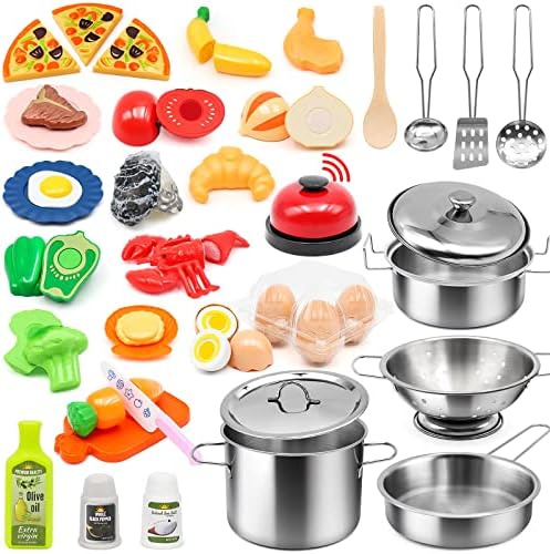 Kids Kitchen Playset - 38Pcs Stainless Steel Pots Pans Cooking Toys with Play Food Set Default Title