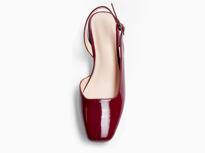 Coutgo Womens Chunky Low Heels D'Orsay Slingback Pumps Closed Square Toe Work Office Dress Shoes, Burgundy, Size 10