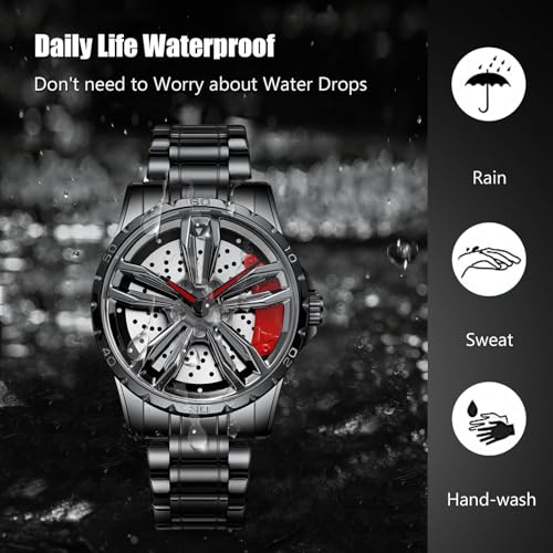 RORIOS Car Hub Design Watch Men’s Analogue Quartz Watches 3ATM Waterproof Wrist Watch Fashion Cool Watch for Men with Stainless Steel Strap