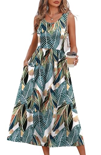 WIHOLL Summer Dresses for Women Flowy Casual Midi Dress Beach Vacation Sundresses with Pockets