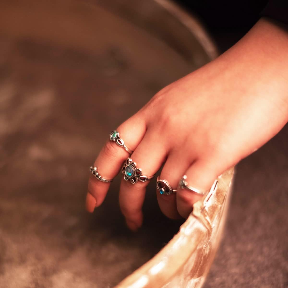 Vintage Silver Knuckle Rings Set 42 Pieces Adjustable Gothic Stackable Rings