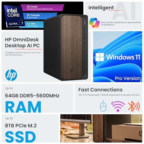 HP OmniDesk(Envy Next Brand) M03 Premium Business Next Gen AI PC Desktop, Intel Core Ultra 7 265, 32GB DDR5 RAM, 2TB SSD, W11P, USB-C, Wi-Fi 6, Wired KB & Mouse, Bundle with ADATA 64GB USB Flash Drive