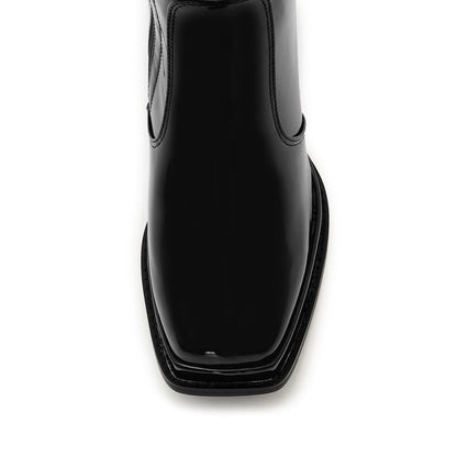 ZXHYZLZ Black Wide Calf 70s Gogo Boots for Women Plus Size – Tall Knee High Square Toe Chunky Heel Retro Boots Size 9W