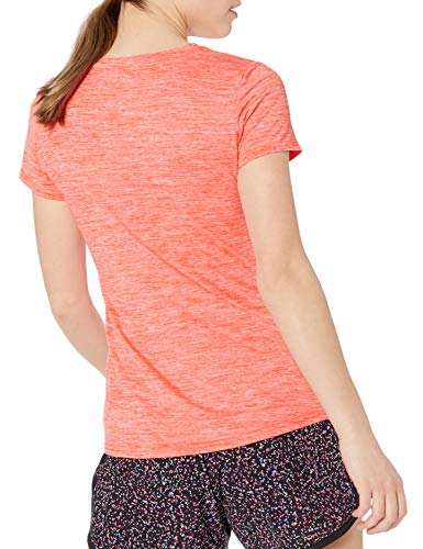 Amazon Essentials Women's Active Quick Dry Tech Stretch Short-Sleeve Crewneck T-Shirt, Pack of 2, Coral Orange Space Dye/Light Blue Space Dye, X-Large