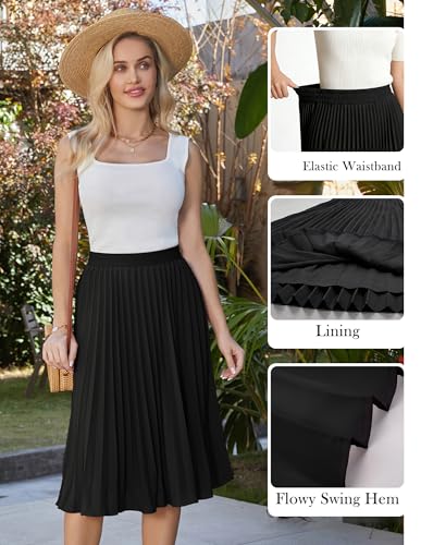 GRACE KARIN Women's Elegant High Waist Flared Pleated Swing Long Chiffon Skirt Black S