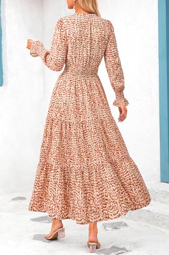 PRETTYGARDEN Women's Floral Maxi Dress 2025 Fall Long Sleeve V Neck Casual A Line Long Flowy Boho Party Dresses (Floral Orange,Medium)