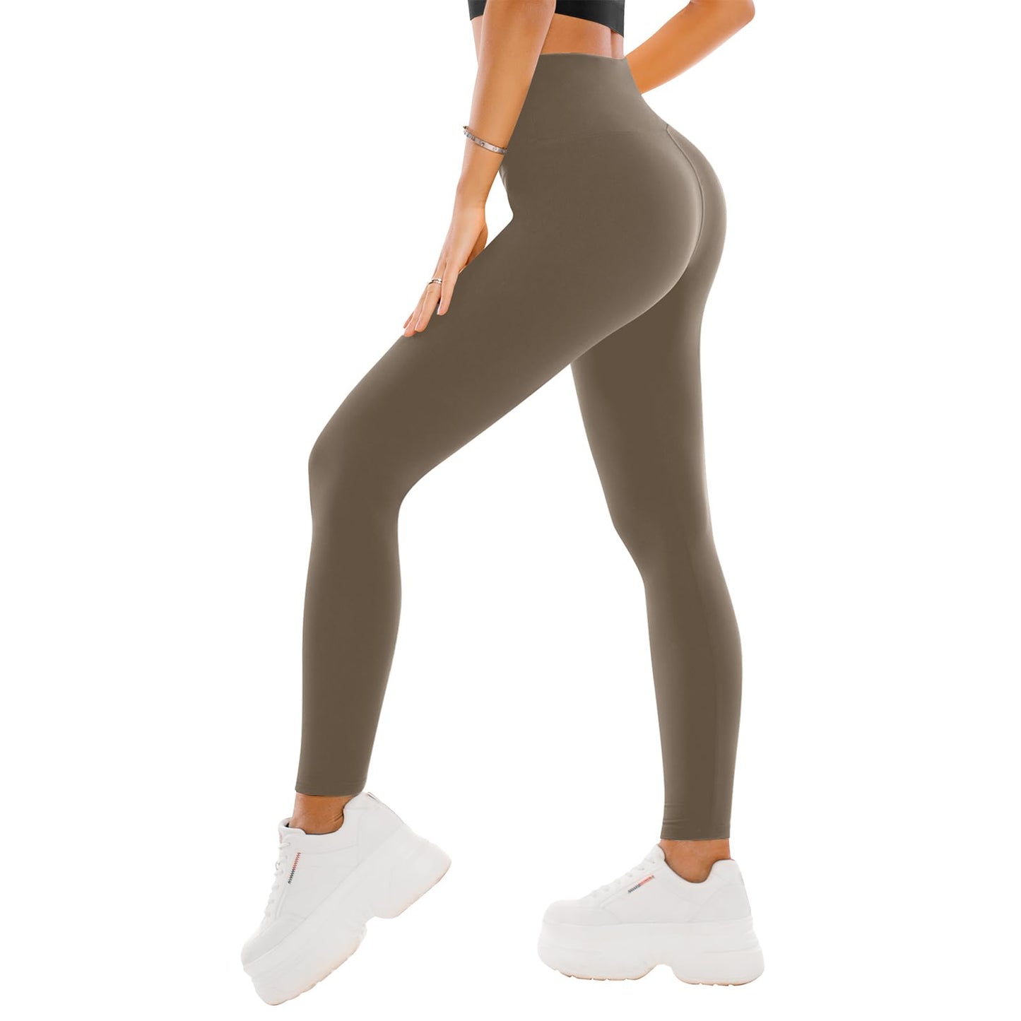 High Waisted Leggings for Women - Buttery Soft Yoga Pants with Tummy Control Full Length Khaki