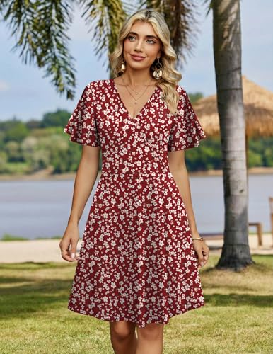 Zeago Dresses for Women 2026 V Neck Wrap Sun Dress Floral Summer Spring Beach Dress Casual A-Line Midi Sundress with Pockets