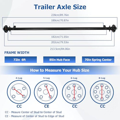 WFLNHB 3500 lbs Trailer Axle with 5-Lug 4.5 Hubs - 85 Hub Face, 70 Spring Center, Includes U-Bolt Kit Replacement for Cargo RV Camper