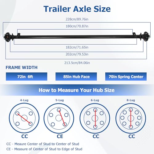 WFLNHB 3500 lbs Trailer Axle with 5-Lug 4.5 Hubs - 85 Hub Face, 70 Spring Center, Includes U-Bolt Kit Replacement for Cargo RV Camper