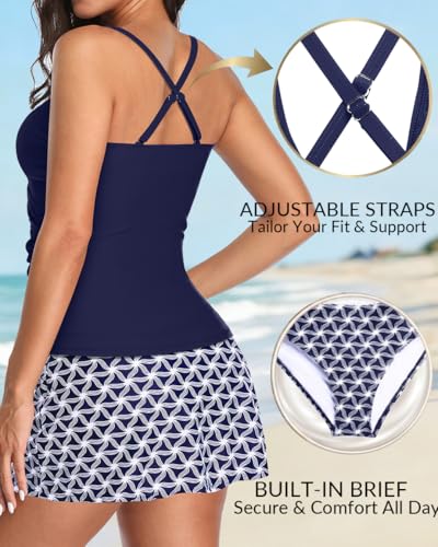 Talisea Womens Tankini Bathing Suits with Skirt Two Piece Tummy Control Swimsuits Ladies Swimwear Blue Star M