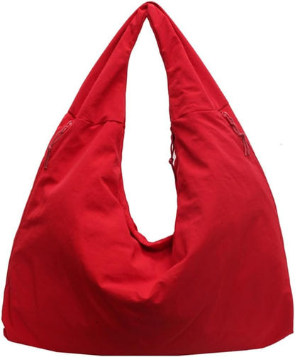 Women Slouchy Hobo Bag - Large Nylon Shoulder Crossbody Tote Handbag Burgundy