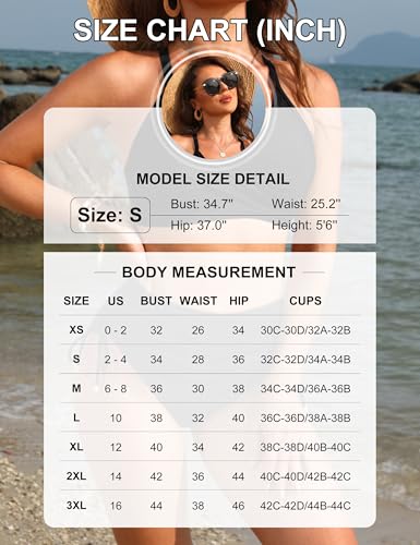 Blooming Jelly Womens High Waisted Bikini Sets Striped Tummy Control Swimsuits Tie 2 Piece Bathing Suit (Small, Blue)
