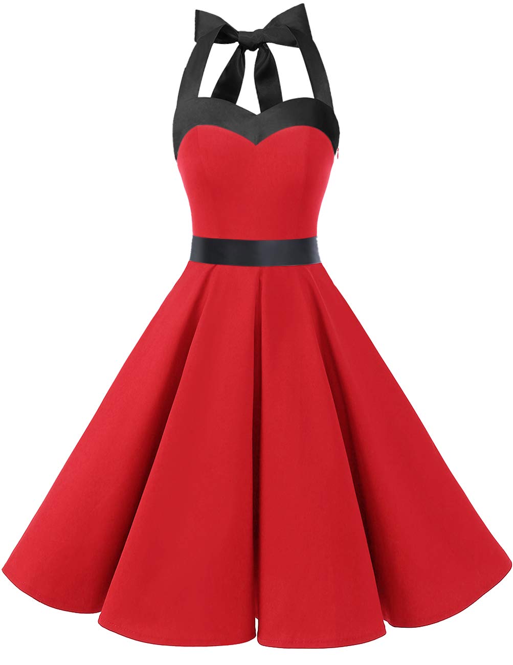 Vintage 1950s Cocktail Dress - Retro Halter Swing Dress for Party & Wedding