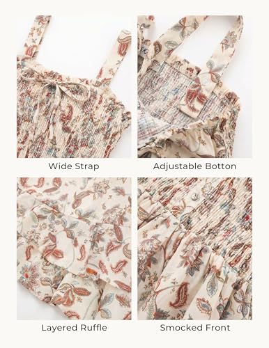 GRACE KARIN Women's 2025 Summer Floral Boho Dress Square Neck Strapped Swing A Line Sundress Beach Long Maxi OutfitsBeige L