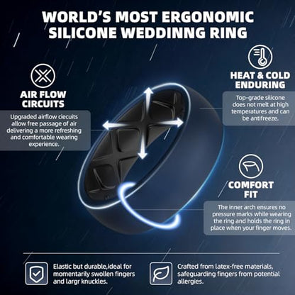 Egnaro Silicone Ring Men 1/4/5/6/7 Multipack of Breathable Mens Silicone Rubber Wedding Rings Bands with Air Flow Grooves