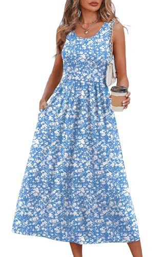 WIHOLL Summer Dresses for Women Flowy Casual Midi Dress Beach Vacation Sundresses with Pockets