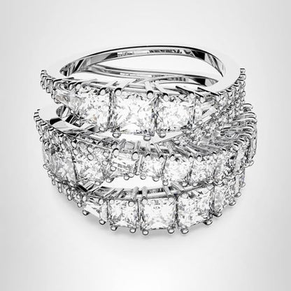 Swarovski Hyperbola Ring, Mixed Cuts, Clear, Rhodium Finished; Size: Us 7; Eu 55