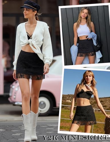 Avidlove Mini Skirt Lace Skirt for Women Sexy Half Slips Short Going Out Skirt Y2K Summer Skirts (Black, L)