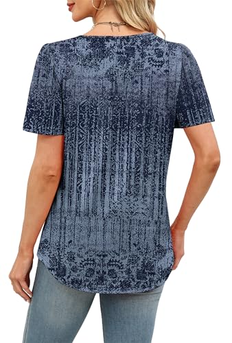 Boho Tops for Women Plus Size Fashion Clothing Babydoll Short Sleeve Shirts Dressy Casual Blouses Tuck Pleated Business Work Clothes Navy M
