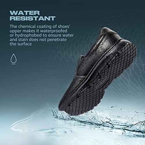HISEA Non Slip Work Shoes for Men, Water & Oil Resistant Leather Slip on Kitchen Shoes, Comfortable Mens Slip Resistant Chef Shoes for Restaurant Food Service, Lightweight Walking Shoes, Black