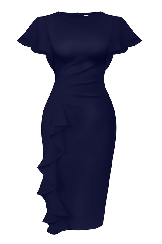 Cato Fashions Online - Women's Vintage Ruffle Sleeve Bodycon Midi Dress - Church Work Office Pencil Dress