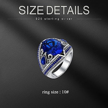 PYTALI Sapphire Ring for Men S925 Sterling Silver Vintage Pattern Oval Blue Sapphire 13 * 17mm Handmade for Men’s Ring Luxury Jewelry Gift Wedding Engagement Band (Non-Personalized, 10)