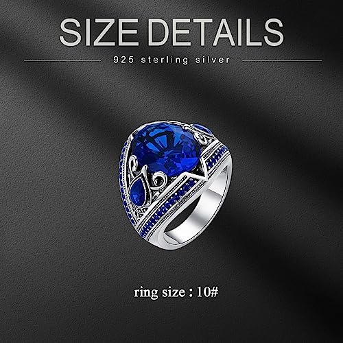 PYTALI Sapphire Ring for Men S925 Sterling Silver Vintage Pattern Oval Blue Sapphire 13 * 17mm Handmade for Men’s Ring Luxury Jewelry Gift Wedding Engagement Band (Non-Personalized, 10)