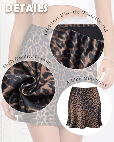 Women's Satin Mini Skirt Leopard Print High Waist Elastic Y2k Cute Silk Short Skirts for Women