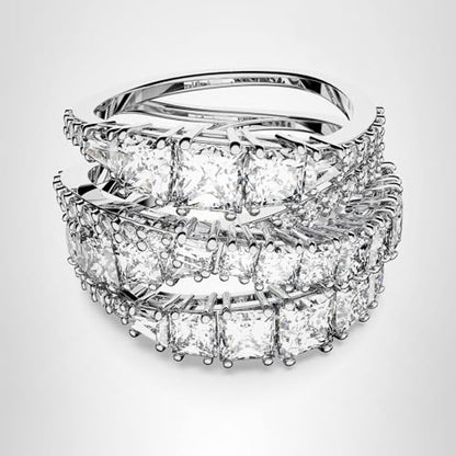 Swarovski Hyperbola Ring, Mixed Cuts, Clear, Rhodium Finished; Size: Us 8; Eu 58
