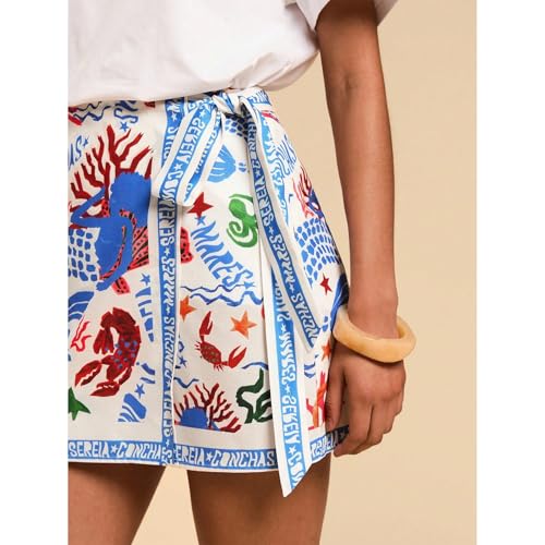 Keeliya Womens Wrap Mini Skirt Boho Floral Printed Knot Side High Waist A Line Casual Summer Beach Short Skirt Sky Blue