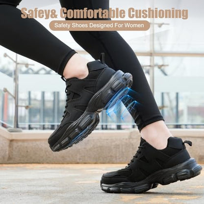 Steel Toe Shoes for Women Men Wide Non Slip Composite Work Sneakers Indestructible Comfortable Safety Tennis Shoes Lightweight Breathable Construction Sneakers Puncture Proof Ergonomic Design