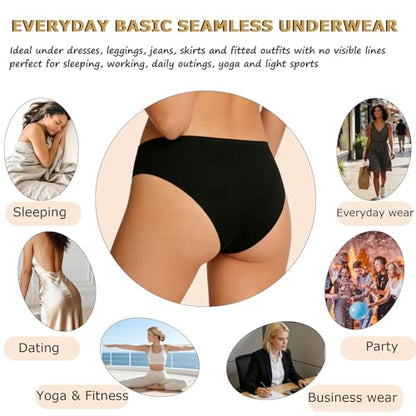 FINETOO 6 Pack Women’s Seamless Hipster Underwear No Show Panties Invisibles Briefs Soft Stretch Bikini Underwears XS-XXL(L)