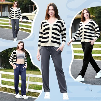 Stanpetix Wide Leg Sweatpants for Women Loose Straight Track Pants with Pockets for Sports Jogging (Black,Small)