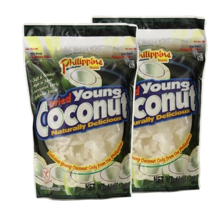 Philippine Brand Premium Dried Coconut Strips and Chunks - 2 Pack -18 oz Natural Young Coconut Meat Snacks from the Philippines - Healthy Filipino Snacks - Coconut Fruit Treats