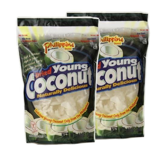 Philippine Brand Premium Dried Coconut Strips and Chunks - 2 Pack -18 oz Natural Young Coconut Meat Snacks from the Philippines - Healthy Filipino Snacks - Coconut Fruit Treats