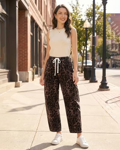GRAPENT High Rise Barrel Jeans Women Ankle Jeans for Women Leopard Barrel Womens Stretchy Cropped Pants for Baggy Baggy Brown Leopard Size Small US 4 to 6