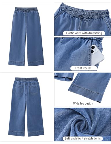 luvamia Wide Leg Crop Jeans Woman Denim Capris for Women Wide Leg Pants Medium Blue Medium Fits Size 8 / Size 10