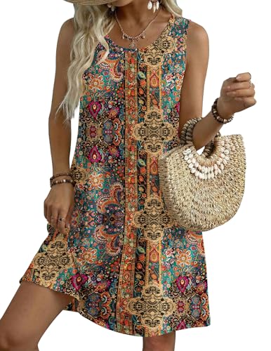 Zeagoo Summer Dresses for Women 2026 Sleeveless Casual Floral Tshirt Sundress with Pockets Loose Tank Beach Dress