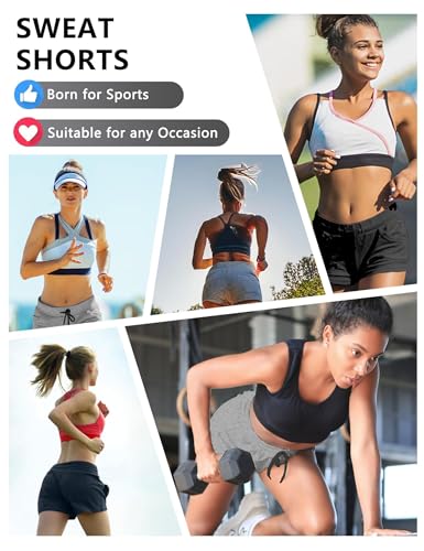 Dalavch 4 Pack Women's Bermuda Sweat Shorts Cotton Comfy Drawstring Shorts for Casual Lounge Sport Athletic with Pockets 2 Black 1 Pitch Blue 1 Heather Grey X-Large
