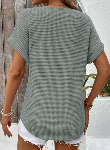 Dokotoo Womens Summer Tops for Women Blouses 2026 Early Spring Fashion Clothing Outfits Tops Trendy Blouses Business Dressy Sweaters Casual Cute Tunic Waffle Knit Oversized Tshirts T Shirts Basic Tee
