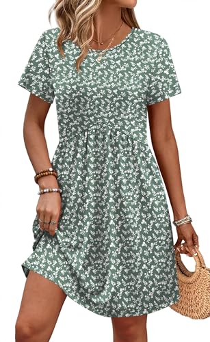 OFEEFAN Spring Dresses for Women Cruise Outfits for Women 2025 2026 Summer Dress Spring Outfits 2026 Easter Dress with Pockets Floral Green L