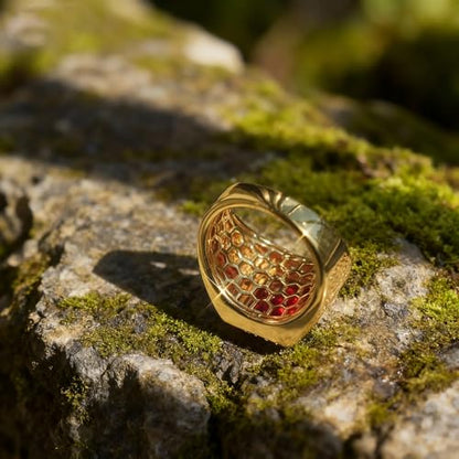 PEIMKO Red Ruby Ring for Men 14K Gold Plated in Sterling Silver Celtic Knot Red Ruby Wedding Band Ring Size 7