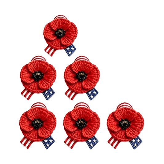 Memorial Day Poppy Flower Lapel Pins, Remembrance Red Poppy Brooch, Patriotic Enamel Pins for Veterans. (Brooch L 6)