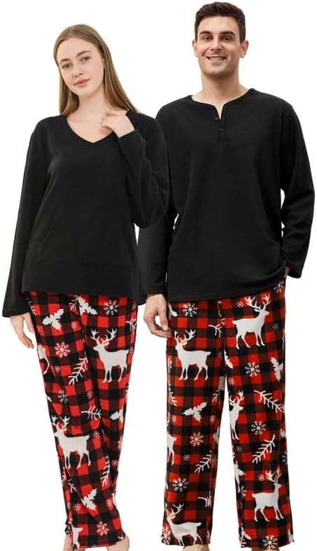 U2SKIIN Couple Pajama Sets, Plaid Pajama Set for Men and Women Soft Warm Pjs Set