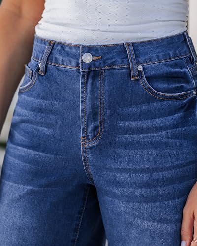 luvamia Womens Bermuda Shorts with Pockets Summer Shorts for Women Trendy Knee Length Short Women Jorts Classic Blue Size Medium Fits US 8-10