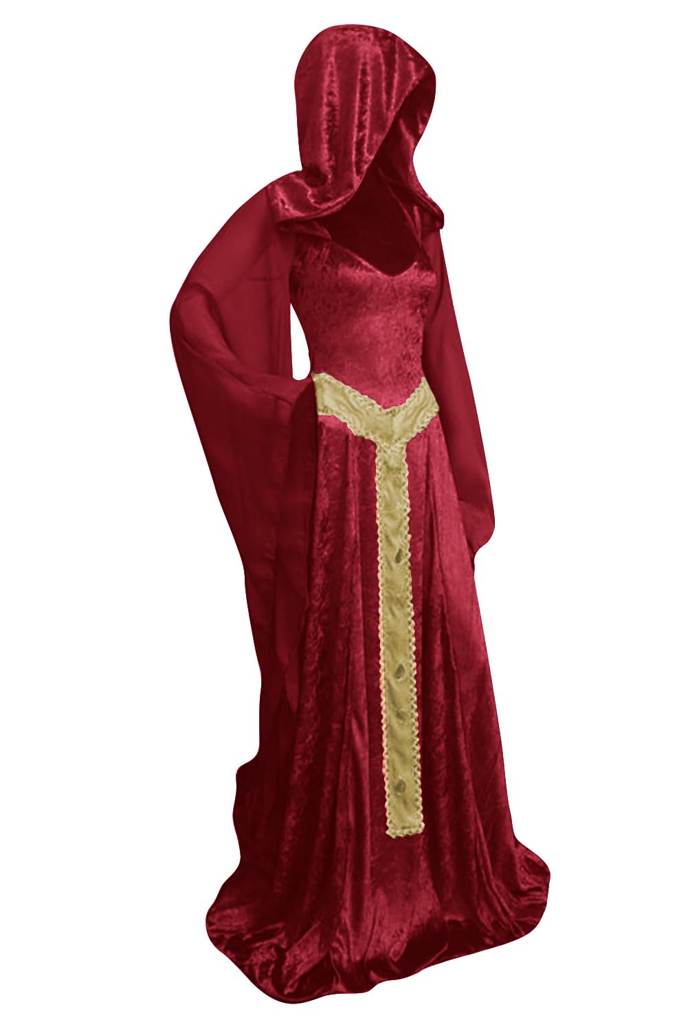 Women's Medieval Hooded Cloak - Vintage Lace-up Long Dress Costume