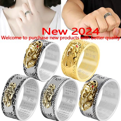 HJ HUAJ 990 Silver Feng Shui PiXiu Adjustable Ring MANI Mantra Protection Wealth Ring
