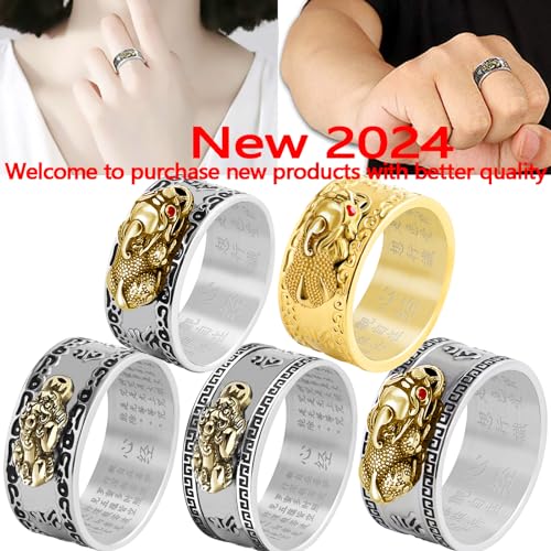 HJ HUAJ 990 Silver Feng Shui PiXiu Adjustable Ring MANI Mantra Protection Wealth Ring