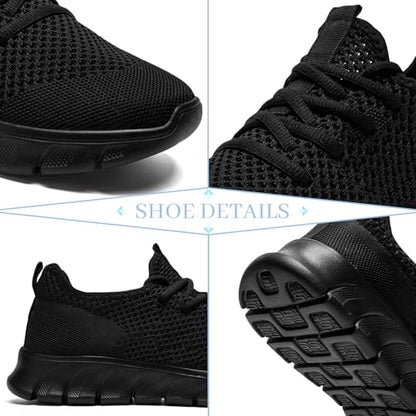 RJYWGS Running Shoes for Men Womens Walking Tennis Gym Sneakers Slip On Comfortable Lightweight Athletic Workout Fashion Sports Shoes Black Size Women 12/ Men 11